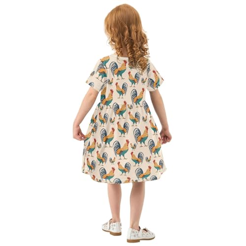 Toddler Girls Dress Summer Roosters Dresses Short Sleeve Clothes Casual Sundress 2-8Y3