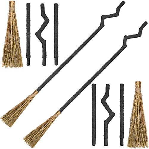 Lewtemi 2 Pack 4 Parts Witch Broom Crooked Wizard Broomstick