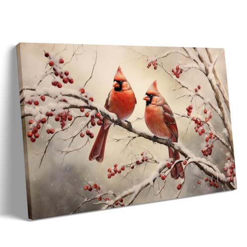Winter Red Cardinal Wall Art – Snowy Bird Canvas Print