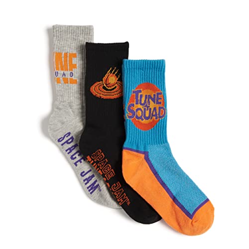 SPACE JAM boys Space Jam 3 Pack Crew Casual Sock Blue Aqua Multi 9 11 US