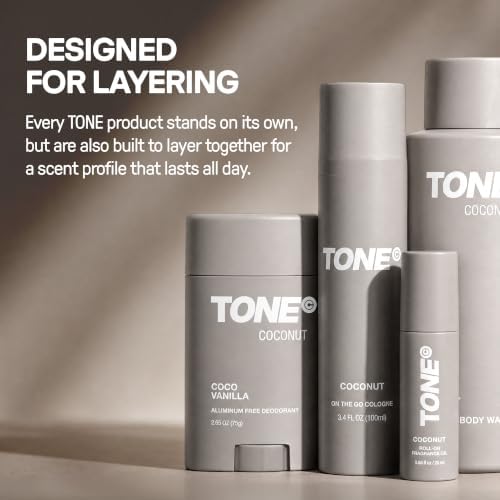 TONE Cologne for Men | Coconut Cologne Spray | Notes of Coconut, Vanilla, and Sandalwood | On The Go | Cologne and Perfume Mist, Travel Size Spray, 3.4 fl oz - 3