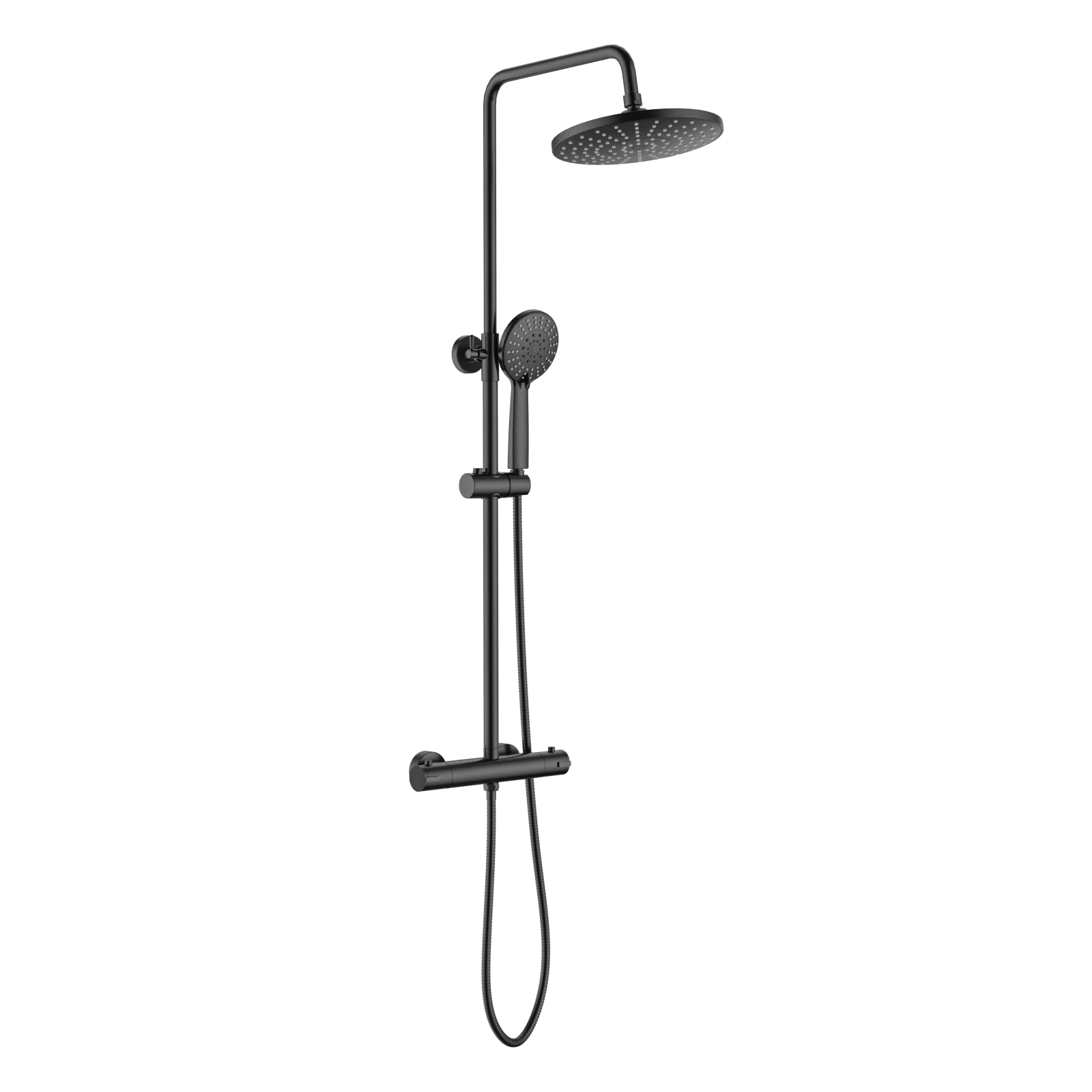 KOMIRO Duschsystem mit thermostat, Duschsystem Schwarz, Duscharmatur mit Thermostat, Duschsäule Höhenverstellbare, Regendusche Kopfbrause und 5 Strahlarten Handbrause, Runde (style2)