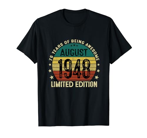 Regalo 76 Años Cumpleaños Hombre Vintage Agosto 1948 Camiseta