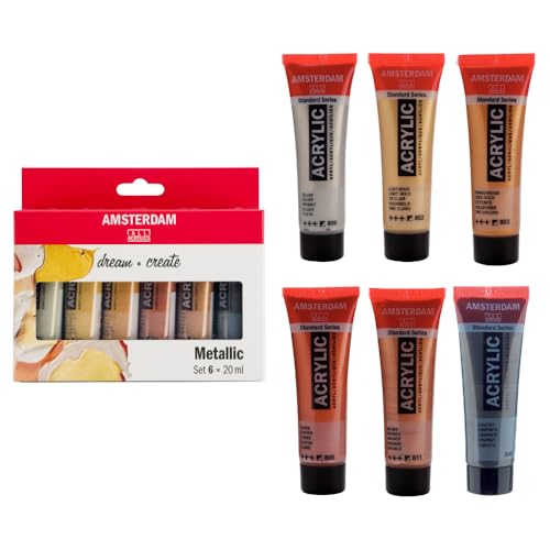 Amsterdam Standard Series Set de Peinture Acrylique | Set Métallique (6 x 20 ml) | 6 Couleurs Métalliques Brillantes