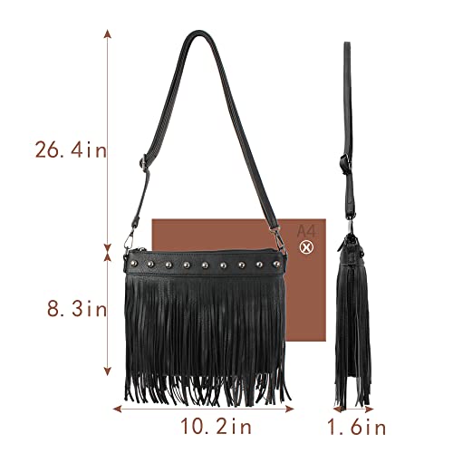 Image of Hoce Women's Leather Fringe Messenger Bag Large Hobo Crossbody Tassel Shoulder Bags, Gift for Mom Wife Girlfriend