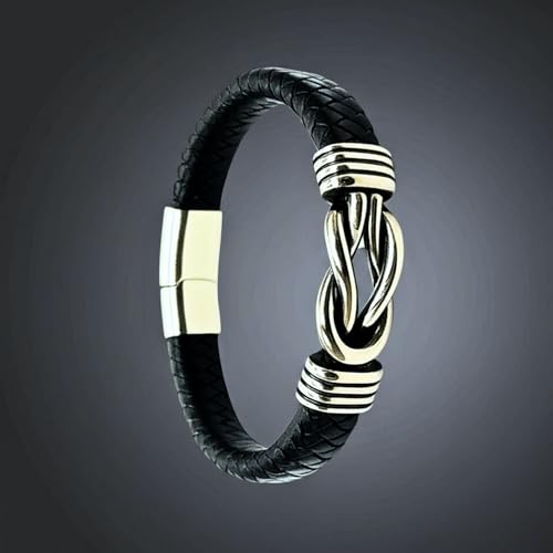 Image of THE MEN THING Leather Bracelet for Men - American Style Genuine Leather Multi-Layer Braided Bracelet with 100% Stainless Steel Magnetic Buckle for Men & Boys (8 inch)