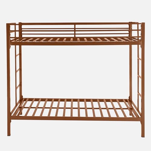 Image of Pilio Twin Over Twin Metal Bunk Beds for Kids | Bunker Bed for Adults | Double Decker Bed for Kids Room Furniture | Frame Only, Mattress not Included (Brown)
