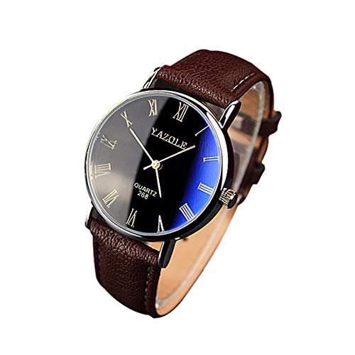 Watches for Men, Quartz Analog Watch, Mens Fashion Luxury Faux Leather Wristwatches Mechanical Clock Brown