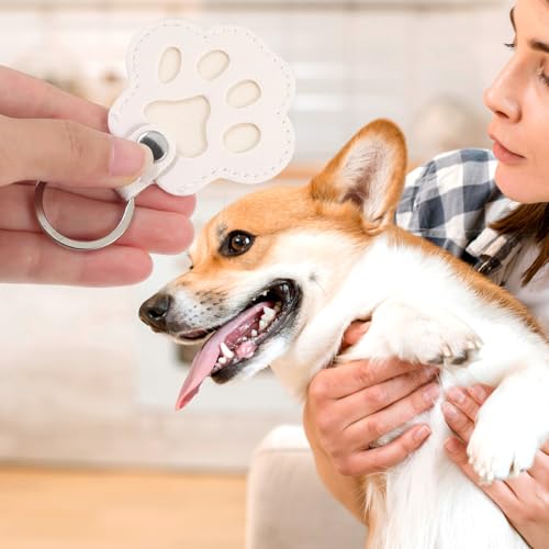 DOPENSPI 4 Stück Schlüsselanhänger mit Pfotenabdruck für Katzen und Hunde, Schlüsselanhänger aus Leder mit Tierpfoten, Süßer Anhänger, Haustier Gedenkgeschenk für Hunde und Katzenliebhaber(Weiß)