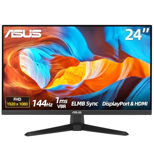 Image of ASUS TUF 24 inch FHD IPS Gaming Monitor, 144Hz, LED Display, 1ms, Adaptive-Sync, 125% sRGB, ELMB Sync, Variable Overdrive, DisplayWidget Center, HDMI, DisplayPort, Speakers, Flicker Free, Wall Mountable