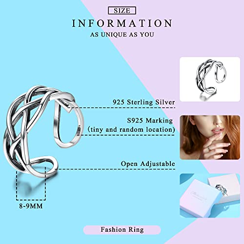 Milacolato 925 Silber Daumenring Für Damen Mädchen Verstellbar, Offen Vintage Silber Keltischer Knoten/CZ Blatt/Schwarz Glasiertes Quadrat/Doppelt Verdrehter Statement Ringe Schmuck Mit Geschenkbox