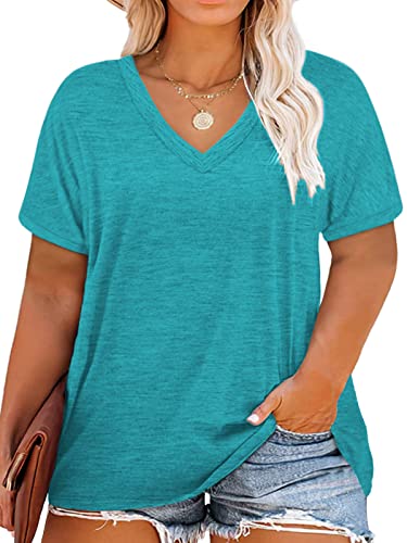 Image of DOLNINE Plus-Size Tops for Women Casual Short Sleeve Color Block T-Shirts | Basic Going Out Tees, Summer Trendy Loose Fit Tunics