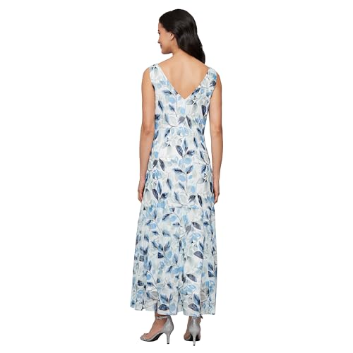 Image of Alex Evenings Women's Formal Sleeveless Cowl Neck Floral Print Gown with Shawl, Wedding Guest, Mother of The Bride Dress