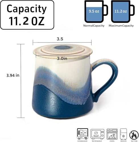 Taza de cerámica artesanal para café 11.2 OZ con tapa miniatura 3
