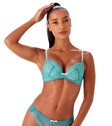Gossard Sujetador con Escote en v Acolchado Encaje Superboost, Azul Océano, 100C para Mujer Cover