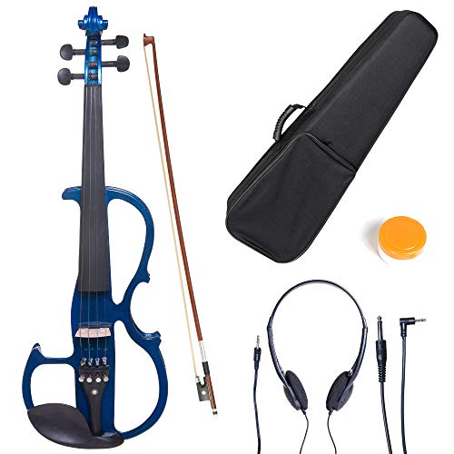 Cecilio 4/4 CEVN-2BL Electric/Silent Violin with Ebony Fittings in Blue Metallic Varnish (Full Size) – Ideal for Practice and Performance