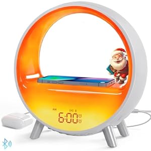 Sunrise Alarm Clocks for Bedrooms, Bluetooth Speaker, White Noise Sound Machine with with Wireless Charging Station, 11 Lights Effects, Wake up Light Sunset Lamp, Gifts for Kids Adults