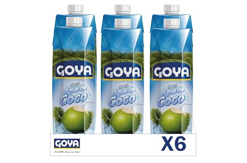 Goya Agua de Coco, 100% Agua de Coco Natural Sin Azúcar, Hidratante y Reconstituyente con Electrolitos y Minerales, 6 unidades x 1L