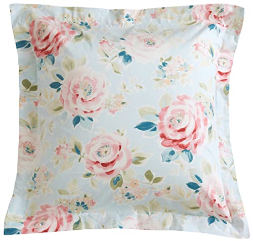 Dauaoto Floral Garden Cotton Euro Shams Square Pillow Cushion Cover 2 Pieces Set 26"X26" Pillowcases, Flower Blue #TOP4
