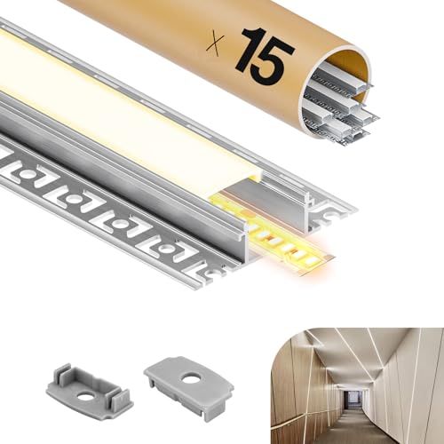 GEEKLUX Profilé Aluminium LED 15 x 2m, Profilé Led Encastrable pour Plaques de Plâtre, Profilé en Aluminium pour Ruban led, Diffuseur, Convient aux Bandes led Jusqu'à 20 mm (15 * 2M（30M）)