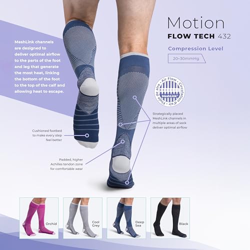 Image of Sigvaris Motion Flow Tech Calf High Compression Socks for Men & Women - Moisture Wicking, Cushioned Sole Support