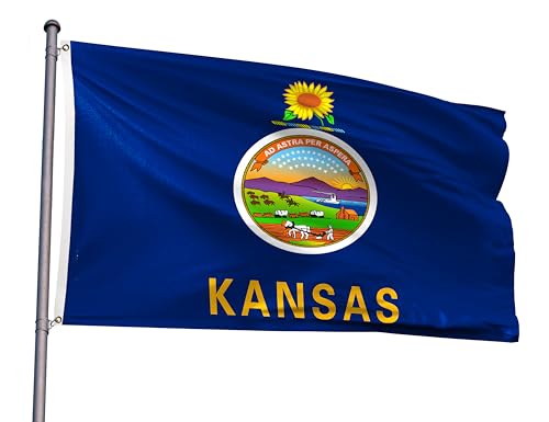 Kansas State Flag 5x8FT KS Flag Polyester Vivid Color Fade Resistant With 2 Brass Grommets For Kansas Themed Festival Events Party Decoration Indoor Outdoor (KS, 5x8FT)