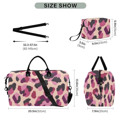 Large Travel Duffel Bag Sports Tote Gym Bag Overnight Weekender Bags Cute Leopard Carry On Luggage with Toiletry Bags3