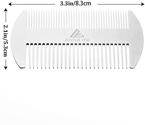 AhfuLife Stainless Steel Metal Hair&Beard Comb - Anti-Static Dual Action Beard Comb - Credit Card Size Combs Perfect for Wallet and Pocket - Presented in Gift Box - 2 Pcs
