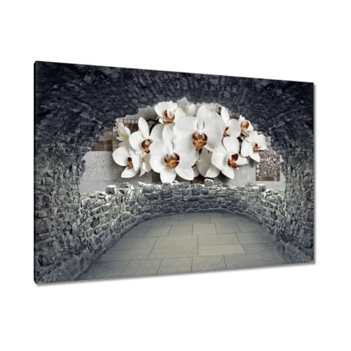 Toile murale 120 x 80 cm pour habiller un grand mur blanc vide orchidée