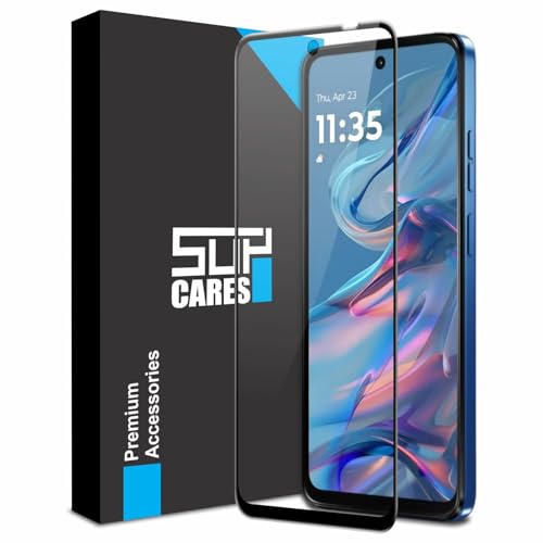SupCares Tempered Glass for Motorola Moto G45 (6.5 Inch) With Installation Kit | 9H Edge to Edge Screen Protector | Black