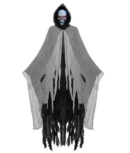 Double Couple Grim Reaper Costume with Scary Halloween Mask Womens Men Halloween Costumes Outfit Cloak with Hood Cosplay