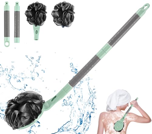 Loofah with Handle, 21.7” Detachable Loofah Back Scrubber, Back Loofah, Exfoliation and Improved Skin Health, Shower Loofah for Shower for Men Women(Cyan)