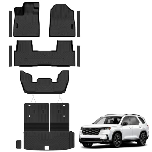 Auxko All Weather Floor Mats Cargo Mat with Backrest Mat for 2026 2025 2024 2023 Honda Pilot TPE Liners Accessories Guard Odorless Anti-Slip Floor Liners & Trunk Liner
