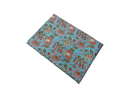 Image of Doraya Pure Cotton Dress Making Fabric Sanganeri Print Jaipuri Hand Block Printed Unstitched Dress Material for Women Blouse /Plazzo,Kurti /Lehenga Piece Womens 43 inch Inches Width (Blue 7, 3 Meter)