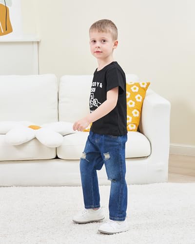 Image of Renotemy Toddler Baby Boy Clothes Denim Outfits Infant Hooded Sweatshirt Jeans Pants Little Boys Clothing