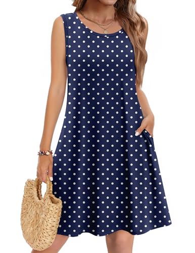Zeagoo Spring Dresses for Women Beach Sundress with Pockets Summer Tank Dress Sleeveelss Loose Tshirt Dresses Floral Mini Shift Dress