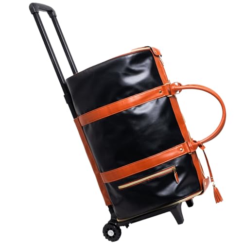 Styleushaven Foldable Travel Bag, Foldable Travel Bag 2.0 - Convertible Duffel Bag, with Wheels and Handle, Carry on Suit (Black-B, Bag + Wheels)