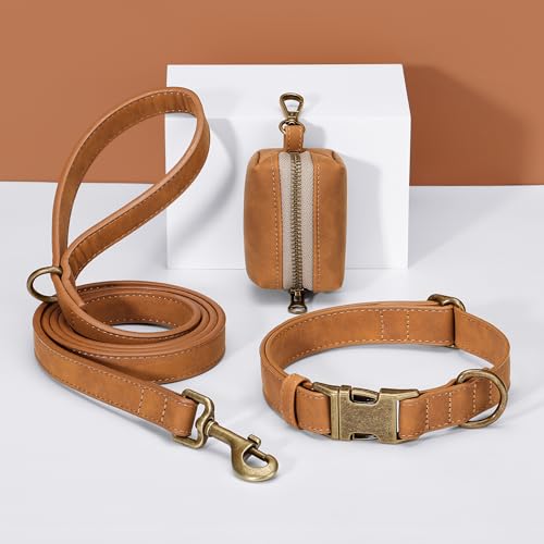 Image of Didog Soft PU Leather Dog Collar for Large Dogs, Quick Release,Lightbrown L