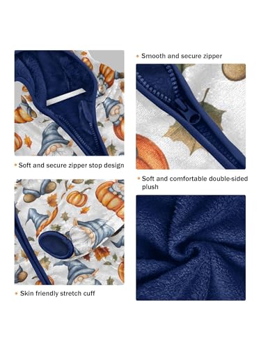 Blue Gnomes Orange Pumpkins Girls Fleece Jacket Girls Fall Jacket Boys Coats Zip Up Hoodie Children Outerwear 2-10T3