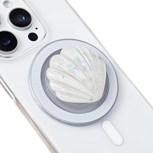 for MagSafe Magnetic White Shell Transparent Collapsible Mobile Phone Grip Compatible for iPhone 17 & 16 & 15 & 14 & 13 & 12 Series Stand Holder Include Magnetic Ring