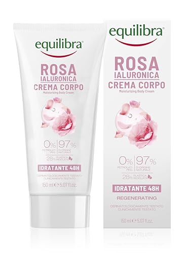 Equilibra, Crema Corpo, Azione Idratante 48H, 150ml, con Estratto di Rosa Damascena, Acido Ialuronico Medio-Alto Peso, Booster di Idratazione, e Fattore Idratante dello Zucchero