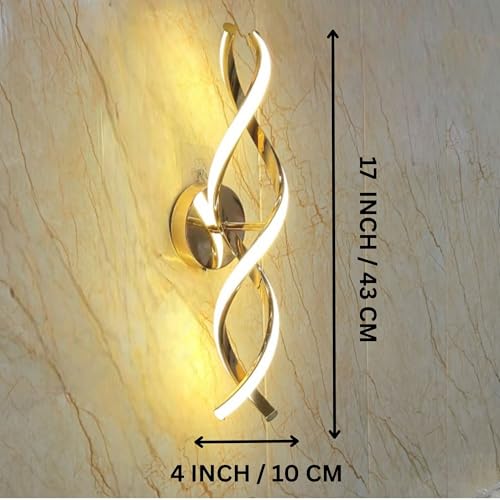 Image of Modern Double Spiral LED Wall Light, Golden Metal Wall Lamp for Home with 3 Color Modes, Warm White, Cool White, Natural White, Decorative Lighting, Pack of 1