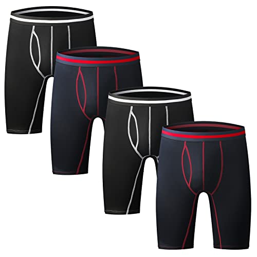Nuofengkudu Hombre 4 Pack Larga Bóxers Ajustados Bulge Braguitas Calzoncillos Ropa Interior Suave Elástico Compresión Shorts Underwear Mutande Panty Hipster (2 Nero/2 BLU) Tamaño XL