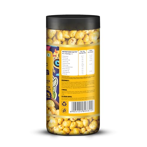 Image of Happilo Makhana Chilli Garlic Jar 80g, Roasted Foxnut Healthy Snack Low Calorie and Vegan (Pack of 5)
