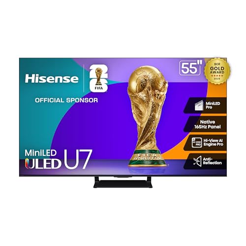 Image of Hisense 55" U7 Mini-LED ULED 4K UHD Best Premium Gaming Google Smart TV (55U75QG, 2025 Model) - QLED, Native 165Hz, VRR 288, Up to 3000 Nits, HDR10+, Dolby Vision IQ · Atmos, IMAX Enhanced, 2.1.2 Ch