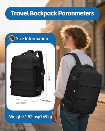 Travel Backpack for Women Men,Carry On Backpack,14inch Laptop Backpack Airline Approved,Water Resistant Luggage Daypack with Shoe Pouch,Casual Backpack for School Weekender Business Trip,Black2