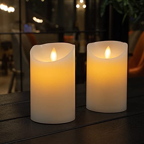 Image of Fire Tek 3 x 5 Inch Flameless Pillar Candle, 1 Programable LED Pillar Candle - Dancing Flame, For Home, Weddings, And Parties, White Real Wax Battery Pillar Candle, Remote Sold Separately,