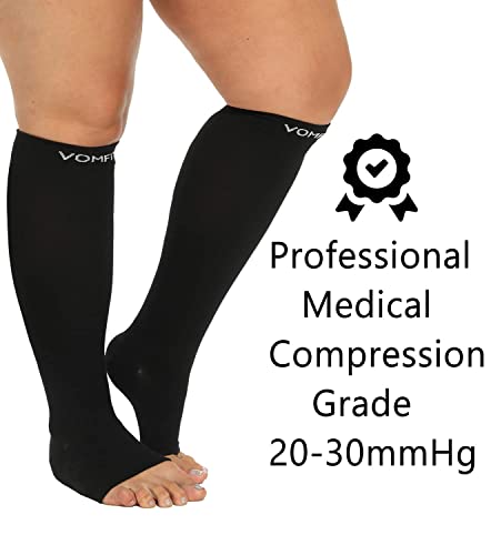Image of 4XL Plus Size Wide Calf Open Toe Compression Socks, Women, Men, Toeless, Comfy Soothing Support, Circulation, Pain, DVT, Varicose Veins - 20-30mmHg
