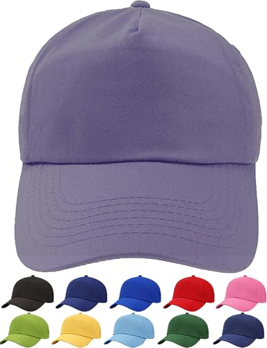 4sold Gorra para niños, 100 % algodón, 5 paneles, unisex, con cierre trasero ajustable, color liso, protección solar, morado claro, Einheitsgröße-14 Jahre
