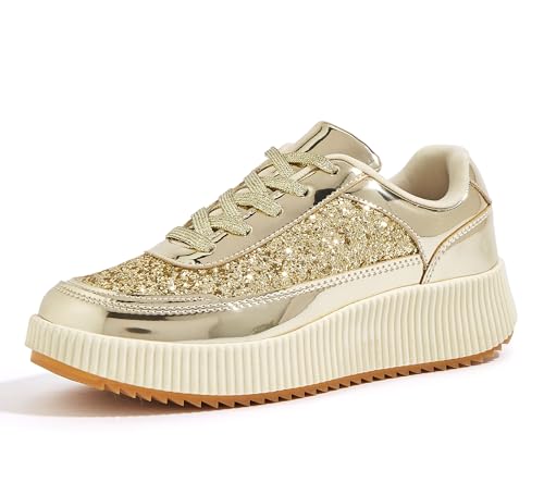 LUCKY STEP Women's Platform Sneakers Rhinestone Fashion Chunky Casual Sparkly